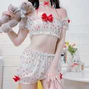 软妹甜美草莓印花睡裙少女夏季日系可爱性感分体短裙吊带睡衣套装