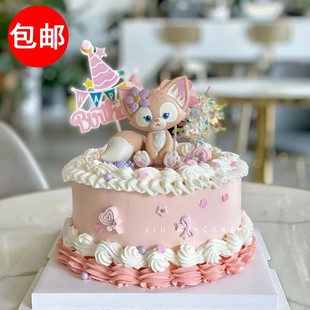 粉色小狐狸蛋糕装饰摆件川沙妲己玲娜贝尔女孩生日派对甜品台装扮