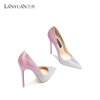 兰宛粉色高跟鞋2021年女夏不累脚设计感小众，尖头气质细跟单鞋