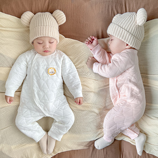 婴儿衣服秋冬加绒加厚保暖衣服，新生儿连体衣夹，棉无骨宝宝哈衣