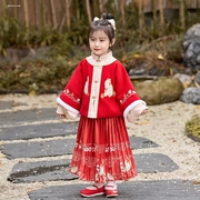 女童唐装2021秋冬拜年服8儿童，9汉服10岁小女孩的连衣裙中国风古装