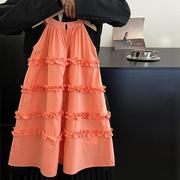 韩版女童时髦连衣裙，夏季二胎度假风圆领蛋糕，裙子耳边裙木