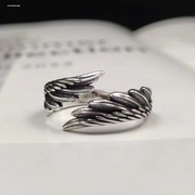 S925银戒指女简约气质时尚天使之翼翅膀可调节指环清新小众手饰