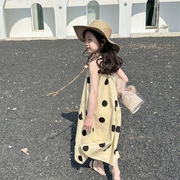 米素童装夏季沙滩海边气质长裙，女童波点无袖洋气挂脖连衣裙子