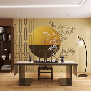 新中式禅意原木色墙布仿木格栅，装修古风墙纸，客厅茶室背景墙3d壁纸
