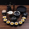 黑陶功夫茶具套装，粗陶日式家用办公茶盘，茶具黑禅风盖碗茶壶茶杯