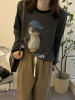 米娜家韩国拼色圆领带帽卡通企鹅，图案长袖显瘦t恤女h408407
