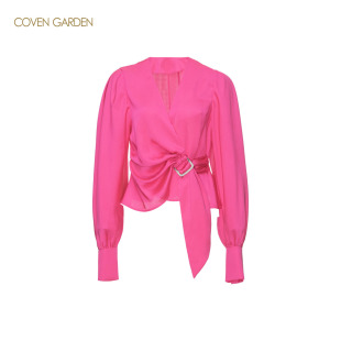 covengarden哥文花园，春装桃红色长袖衬衫通勤女抽褶