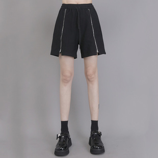 短裤黑色高腰女夏季薄款宽松显瘦小众设计感夏天热裤五分裤