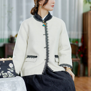 JCL1054丨白雪公主丨羊毛羊绒黑色蕾丝边中式复古短外套上衣秋冬