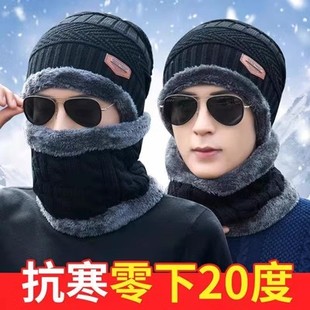 帽子冬季男女通用韩版加绒加厚针织帽，保暖毛线帽帽子围脖两件套