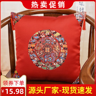新中式抱枕红色喜庆结婚用红木沙发靠垫腰枕古典靠枕床头大号靠背