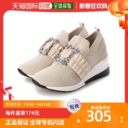 日本直邮attagirl女士运动鞋镶钻透气舒适乳白坡跟运动休闲