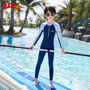 回力儿童游泳衣男童男孩，夏季长袖长裤防晒连体，2024中大童泳衣