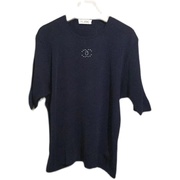 原价¥118vintage日本古着pit小香风闪钻藏青色针织体恤