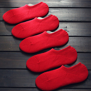 大红色船袜毛巾袜男士本命年龙年喜庆袜属龙过年(龙过年)袜毛巾底隐形袜子