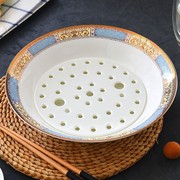 骨质瓷大号饺子盘沥水，双层盘中式菜盘釉上彩家用陶瓷餐盘水饺盘子