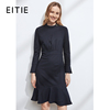 EITIE爱特爱品牌女装冬款洋气立领收腰包臀鱼尾喇叭袖毛呢连衣裙