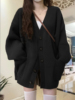 黑色秋冬外套女款2023宽松高级感超好看针织外穿毛衣开衫