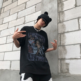 尾郎的店 欧美高街短袖t恤男潮hiphop美式街头bf嘻哈炸街上衣潮牌