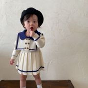 婴儿秋装衣服新生女(新生女)宝宝，连衣裙海军风毛衣裙(毛衣裙)针织洋气韩版学院裙子