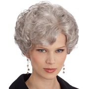 欧美外贸银灰中老年奶奶款女士短卷发微卷蓬松假发头套 hair wig