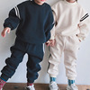 韩版冬装儿童套装 男女童时髦抓绒运动休闲拼条卫衣裤两件套2