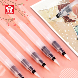 日本樱花自来水笔套装初学者软头大容量储水毛笔注水式水彩笔美术生专用颜料水彩画工具储水存水粉笔水彩画笔