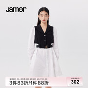 Jamor黑白撞色拼接连衣裙女春季气质通勤气质连衣裙加末