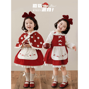 幼悠女童春季蘑菇系列甜美可爱纯白花边连衣裙娃娃，翻领衬衫多件套