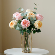 仿真玫瑰花假花保湿高档玫瑰牡丹花，塑料干花花束客厅桌面摆件拍照