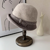 羊毛呢帽子女士，秋冬季保暖渔夫帽英伦卷边礼帽，中老年人妈妈盆帽