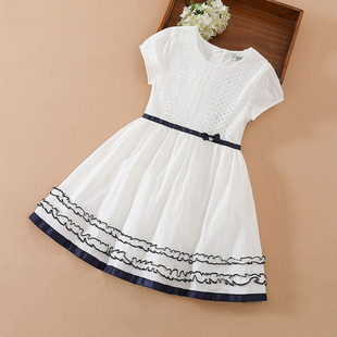 女童夏装公主裙2024纯棉，韩版白色时尚中大童，短袖连衣裙洋气潮