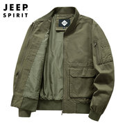 jeep吉普春秋纯棉男士，夹克衫飞行服机能外套工装，宽松军绿上衣
