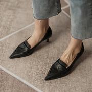 日本法式复古英伦中口高跟鞋2022秋黑色皮鞋女尖头高跟单
