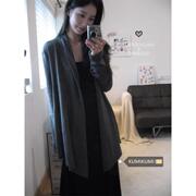 kumikumi灰色长袖针织开衫外套女2024早春气质中长款宽松显瘦上衣