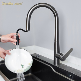 圣莉亚厨房水龙头抽拉式水槽洗菜盆冷热二合一不锈钢可旋转多功能