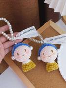 手工编织创意油画戴珍珠(戴珍珠，)耳环的少女diy材料，包挂件(包挂件)车挂钥匙扣小众