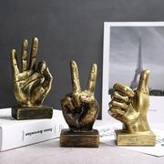 美式复古OK点赞胜利手势手指模型雕塑树脂摆件办公室样板房间装饰