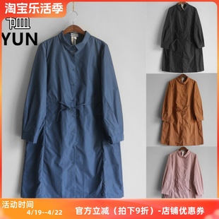 YUN韫春季秋季女装POLO领单排扣腰部抽绳风长款女风衣 女外套