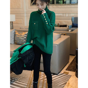 绿色高领套头毛衣女洋气设计感加厚针织打底衫2023秋冬欧洲站