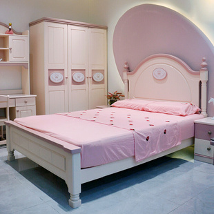 a12全实木儿童床1.351.5米粉色套房家具轻奢约床女孩