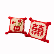 红色结一喜字婚枕抱对婚庆婚房布置套装送新人新婚礼物创意靠枕芯