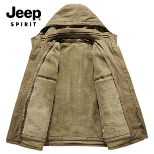jeep吉普冬季可拆卸内胆，两件套中长款加绒加厚棉衣男士厚外套棉服