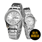 瑞士日历钢带男女士手表，夜光情侣手表一对watch防水时尚