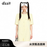 dzzit地素23春秋黄色小香风衬衫式短袖连体短裤女设计感