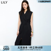 LILY2024夏女装气质通勤款复古双排扣高腰款西装连衣裙小黑裙