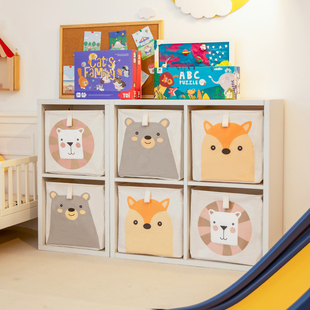儿童房玩具收纳箱筐可折叠布艺抽屉式衣服整理盒卡通格子配书柜盒