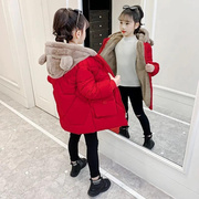 女童冬装加绒保暖棉衣韩版洋气棉袄小女孩中长款休闲棉服时髦外套