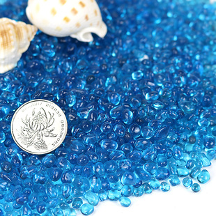 鱼缸装饰蓝色玻璃石子，玻璃沙河流造景底沙砂石，水晶透明石头蓝珠